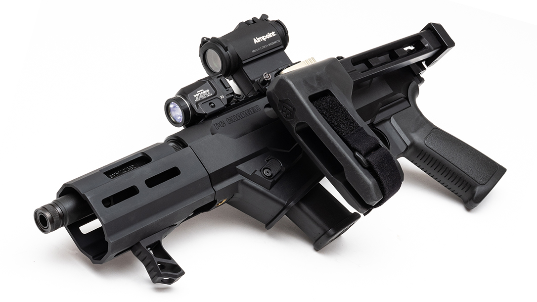 With a folding SB Tactical brace and takedown feature, the PC Charger is compact.