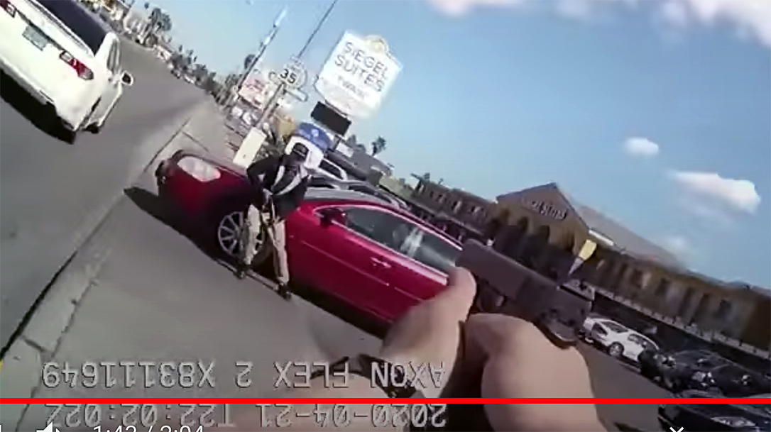 Las Vegas LE stops a carjacker armed with a sawed off shotgun.