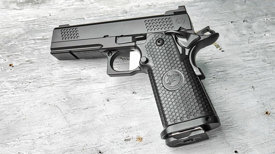 The TRS Commander's flat, serrated trigger face provides a positive feel.