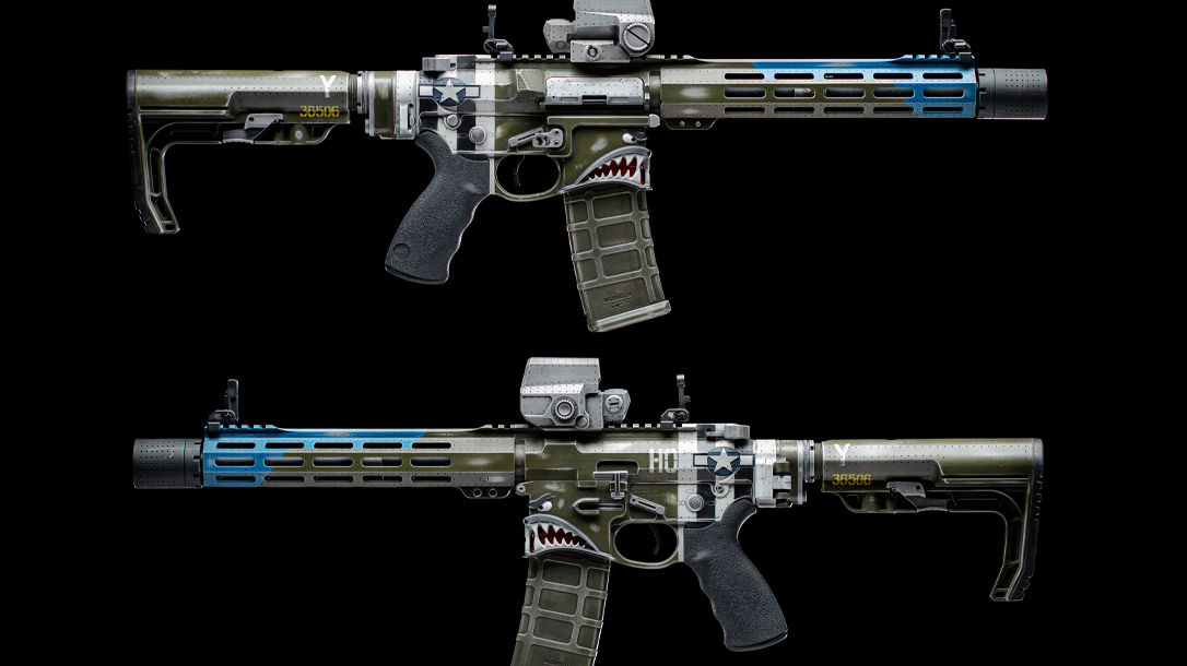 Left and right side view of the P-51B tribute rifle.