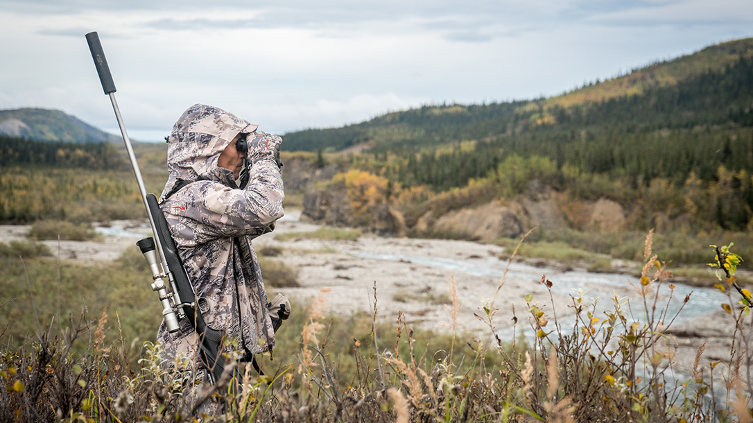 field, binoculars, silencer, rifle, animals