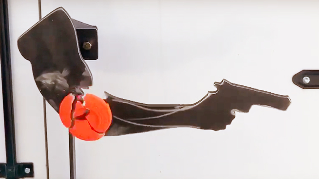 The Reactive Kenosha Clay Holder target emulates the famous Kyle Rittenhsouse shot in Kenosha, Wisconsin.