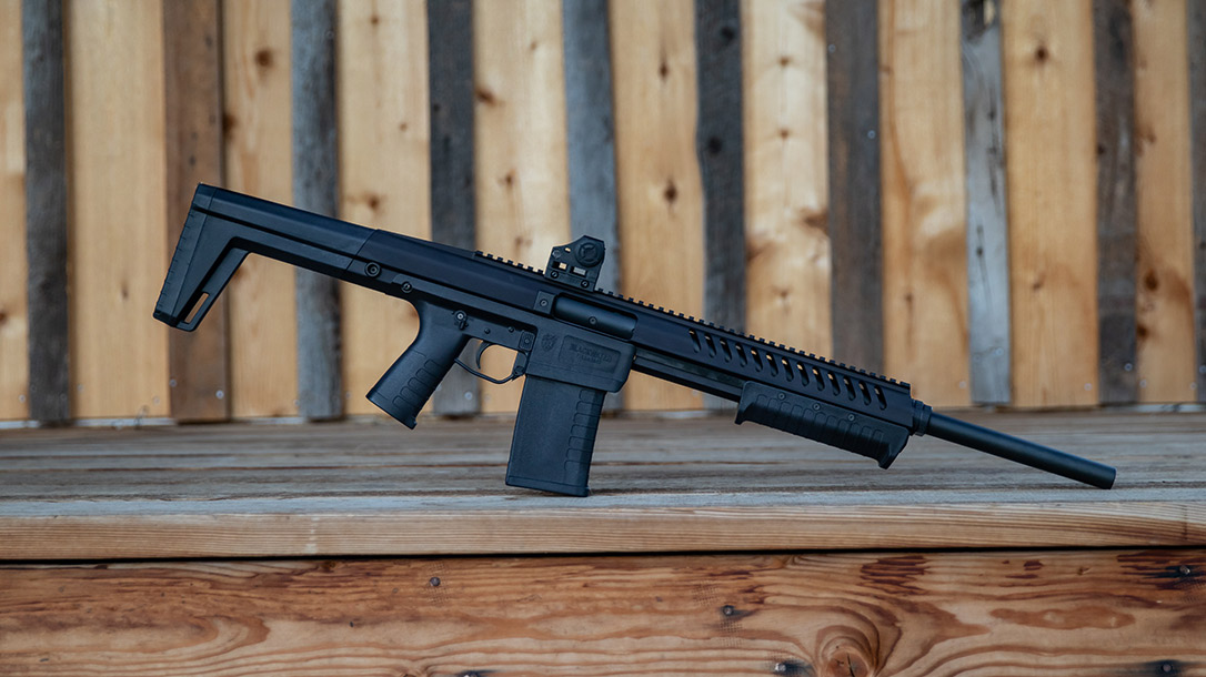 The modular Blackwater Sentry 12 shotgun features a polymer lower, serialized aluminum upper receiver and handguard with removable polymer buttstock.
