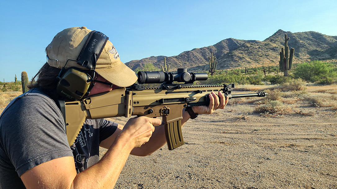 We tested the updated FN SCAR with non-reciprocating charging handle.