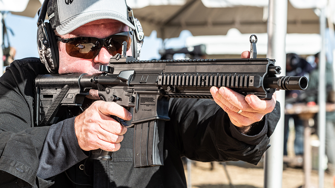 Firing the full-auto Umarex HK416.