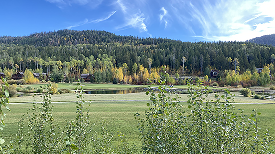 The view from the back porch of our cabin at Teton Springs Lodge and Spa