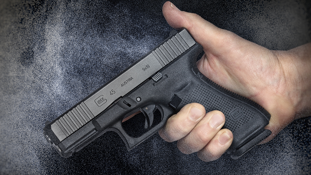 Glock 45 pistol, G45 pistol first review, hand