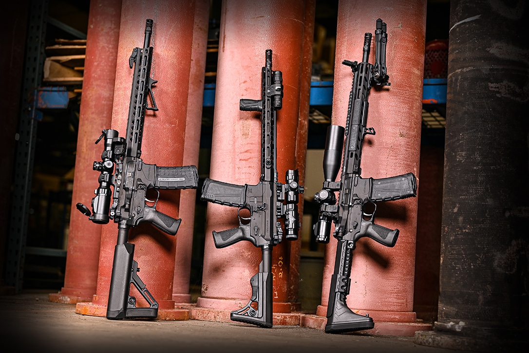 Showcasing three tactical AR-15 rifle builds from Leapers UTG.