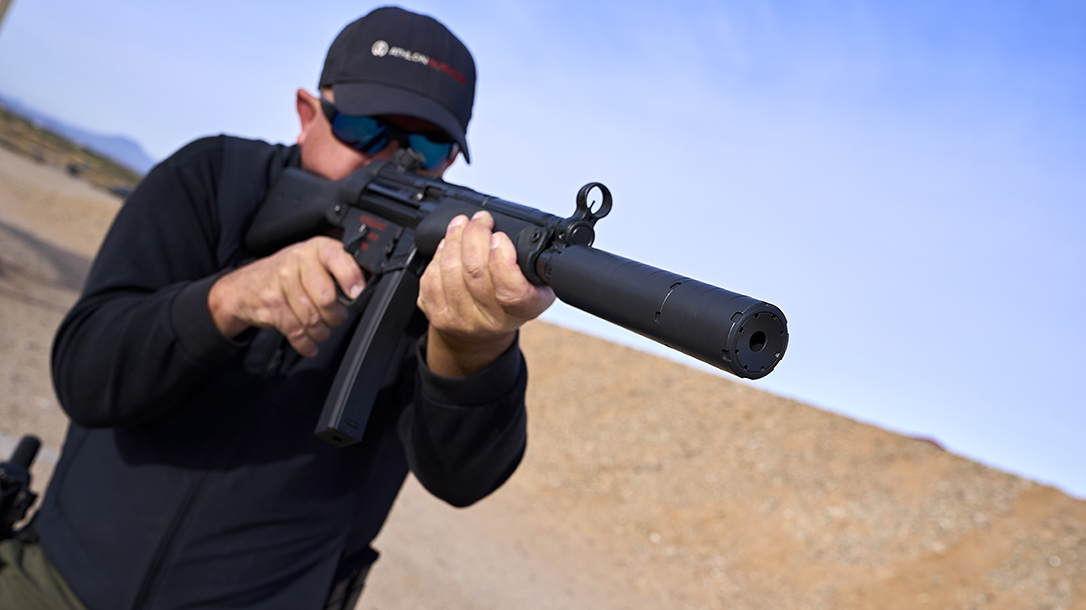 Mounted on an MP5, the Dead Air Wolfman handled full-auto fire well.