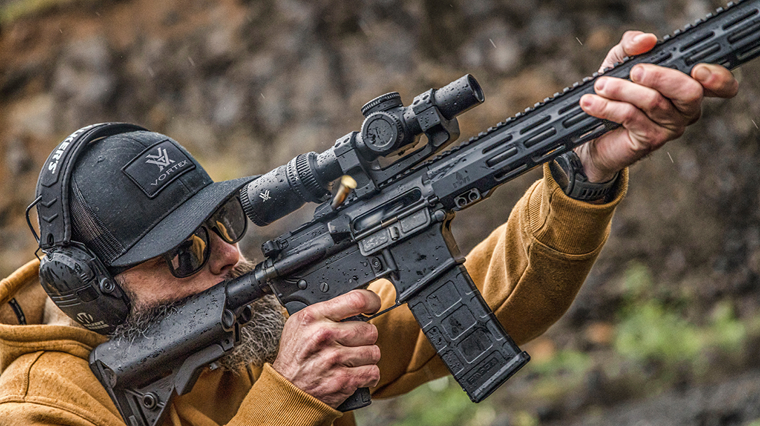 Shooting a carbine topped with the Vortex Venom 1-6x24 SFP.