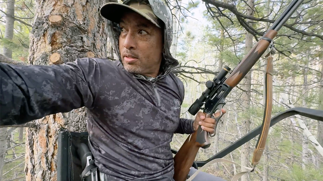 In the treestand on a Wyoming spring bear hunt.