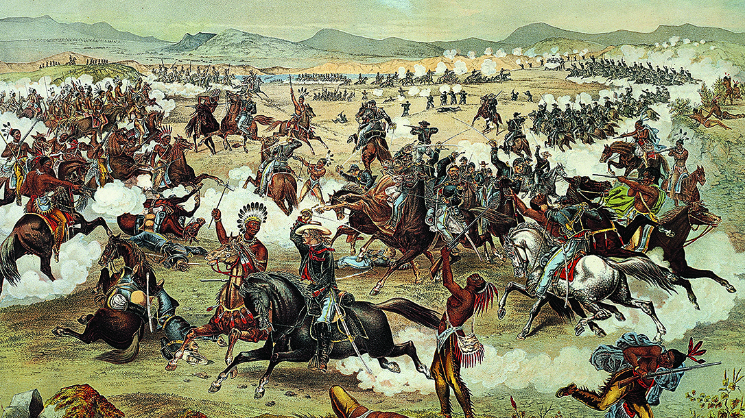 A portrait depicting the Battle of Little Bighorn.