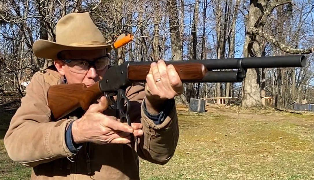 Shooting the Cimarron 1887 lever-action shotgun.
