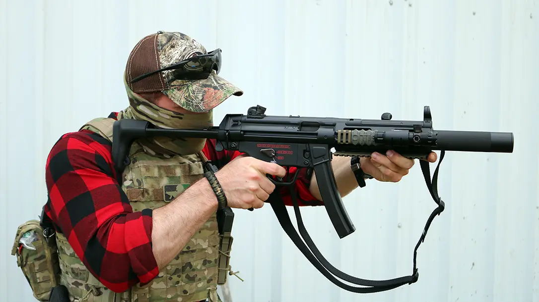 Shooting the HK MP5SD submachine gun.