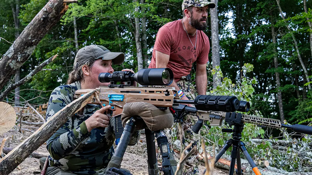 Setting up a field hunting position.