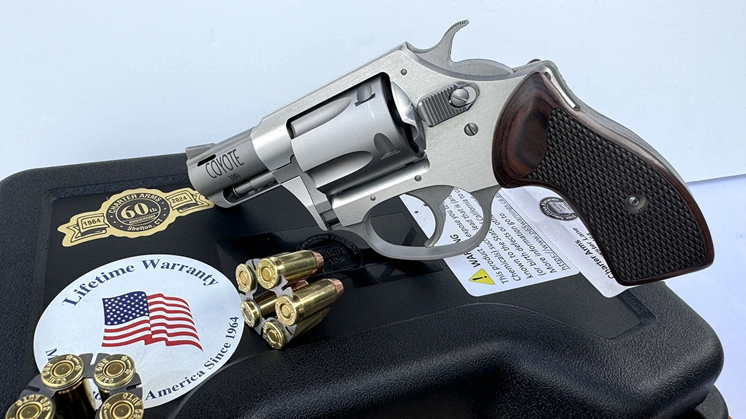 During Charter Arms 60th Anniversary, one of their new offerings is the Coyote, a 5-shot, double action revolver chambered for the .380 ACP cartridge.