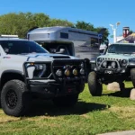 Overland Expo SoCal showcasing modified SUVs and expedition trucks