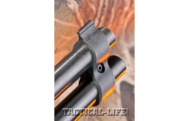 Savage Arms equips the Model 42 with polymer sights, including a front blade that is integral with the barrel band.
