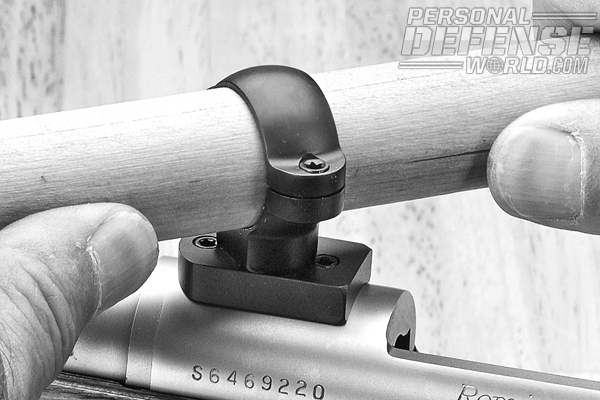 Never use the scope to turn the front ring in its mount. This could harm the scope and your efforts on the bench. Instead, use an inch dowel.