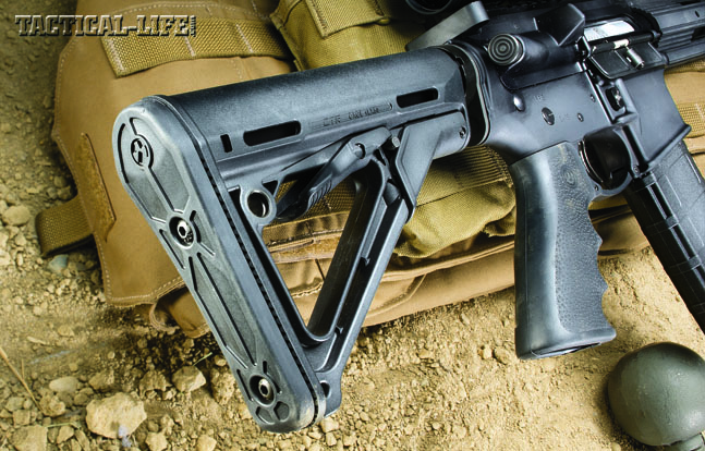 The author added the adjustable Magpul CTR stock, which features a streamlined A-frame profile and a friction lock system to minimize excessive movement.