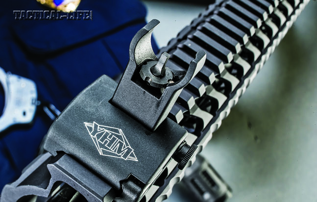 The YHM flip-up sights are made from aircraft-grade aluminum, come standard and feature push-button deployment.