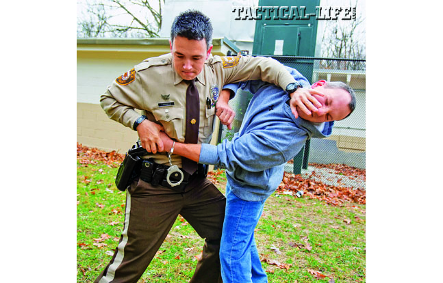 If a suspect breaks loose while being handcuffed, they might try to grab your sidearm, a particularly dangerous situation.