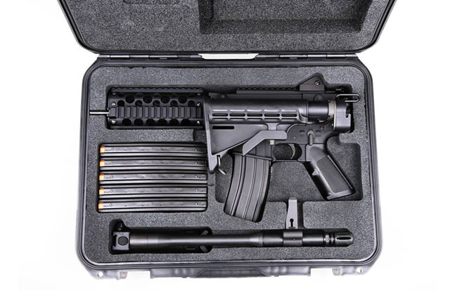 ARES-16 Sub-Carbine fitted with magazines and accessories into an SKB case with routed custom foam.