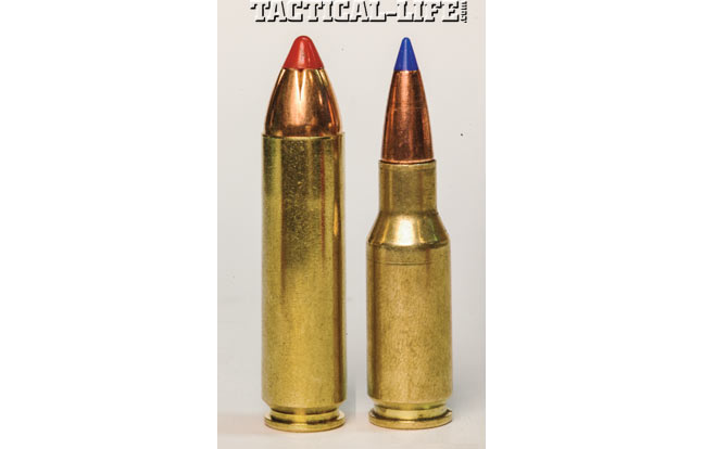 The .450 Bushmaster (left) and the .30 Rem. AR (right) are great for hunters.