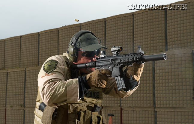Built from the ground up to serve as a lightweight, compact CQB powerhouse, Sig Sauer’s 9mm MPX is extremely controllable, even set on full-auto and shooting while moving quickly.