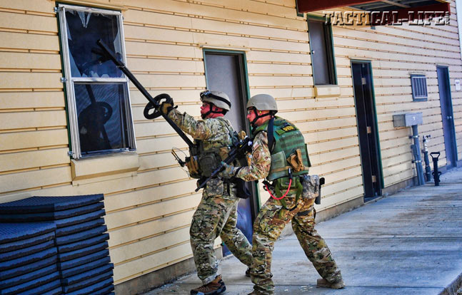 ALERRT’s “First Responder Breaching” course teaches LEOs to use both manual and ballistic breaching tools to gain entry.