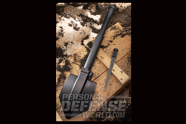 Housed in the handle is a sturdy tool steel saw that works as well on hardwoods as it does on roots. The tip is ground to act as a large flat-head screwdriver.