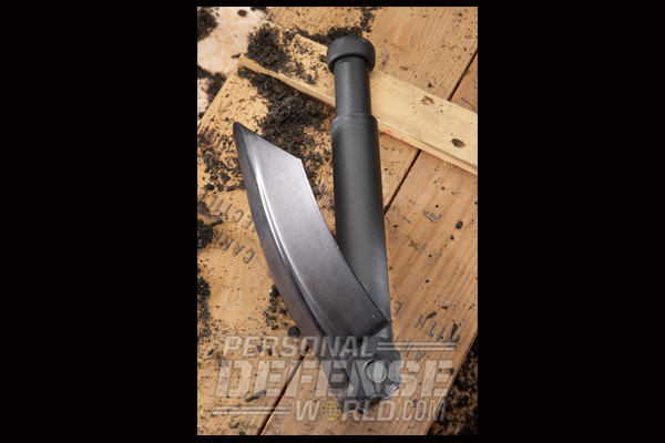 The E-Tool handle is sturdy and holds up to hard use. The head is made of hardened steel and is treated with an anti-corrosive finish for rust resistance.