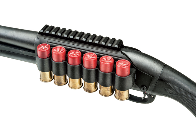 The TacStar mount has a top rail and holds six shells.