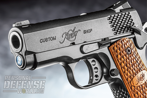 The short, 3-inch bull barrel mates directly with the slide of the compact Kimber Ultra Raptor II.