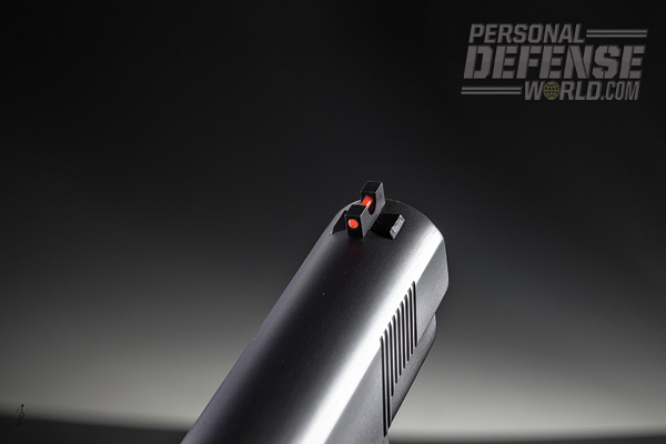 Capping the gun is an easily seen fiber-optic front sight.
