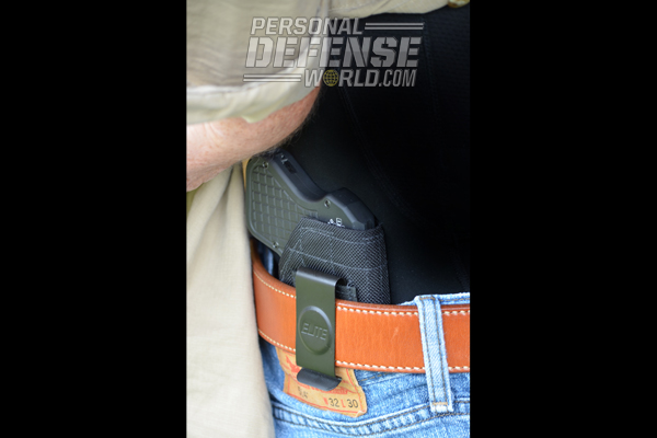 Another current-production holster that fits the DoubleTap perfectly is the Elite Survival Systems BCH-7 Belt Clip IWB. Made from ballistic nylon with a stitched waffle pattern for extra durability, the reversible spring-clip IWB works for left- and right-handed users.