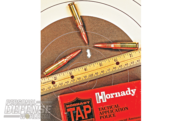 The best group of two range sessions was a three-shot set in 0.31 inches with the Hornady 168-grain TAP, at a full 200 yards.