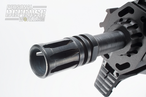 Capping the gun’s 11-inch barrel is an A2-style flash suppressor.