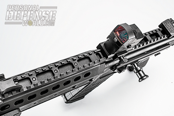 Attaching a red-dot sight makes the MPAR556-P a potent defense weapon in close quarters.