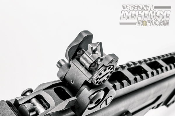 Flip-up iron sights can be used as the primary sighting system or as backups to optics or red-dot sights.
