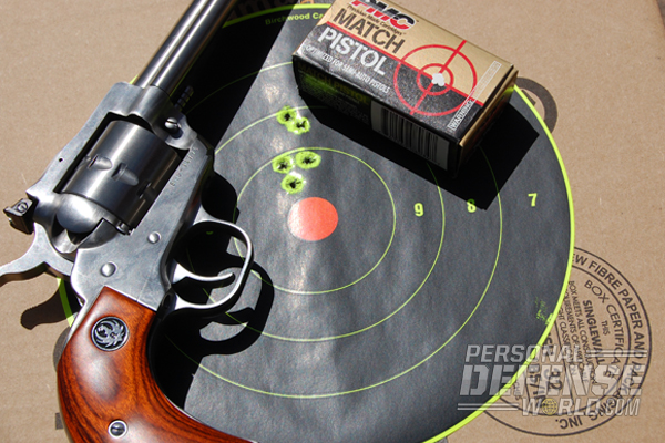 The best Single-Ten performance came with PMC Match Pistol ammo, 5-shot groups into 1.65 inches from 25 yards.