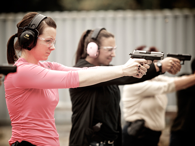Ladies-Only Firearms Training Classes, firearms training, firearms training class, ladies-only gun training, sig sauer gun aiming