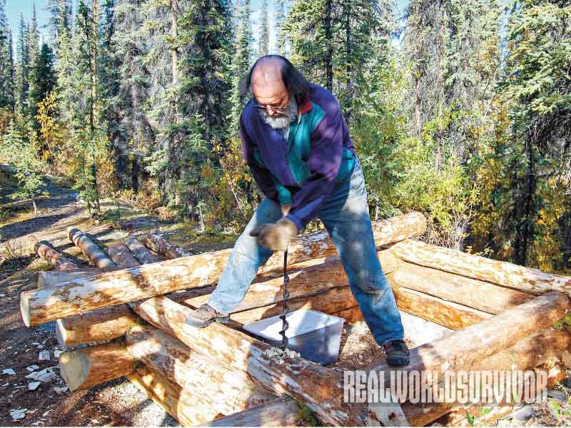 Building a Log Cabin Process, Log Cabin, cutting log