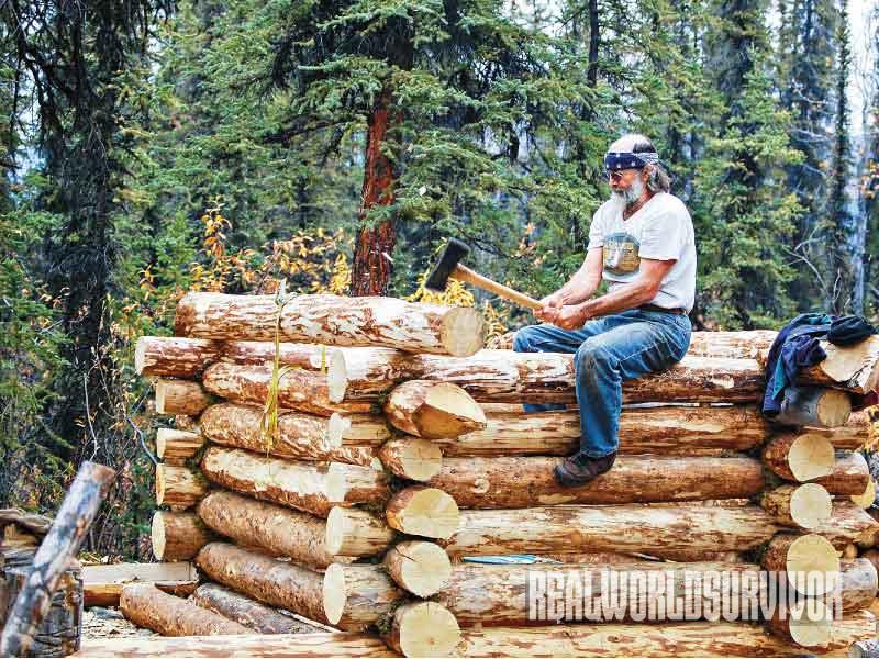 Log Building Process, Log Cabin, secure a log