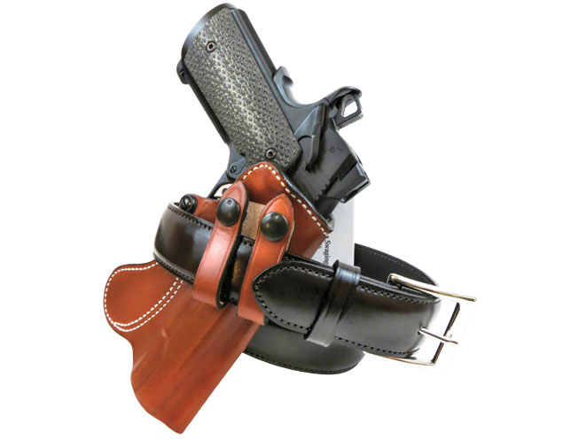 A DeSantis Inner Piece IWB holster is paired with a Galco SB3 Dress Belt.