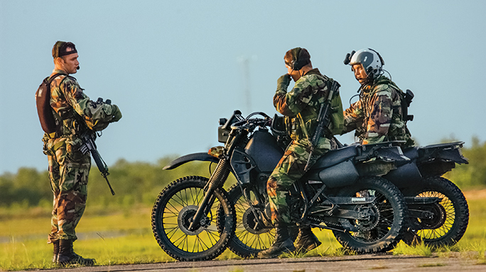 The most commonly used motorcycle vehicles in the U.S. military are the KawasakiKLR 250-D8, Kawasaki M1030 and the Christini all-wheel-drive bikes.