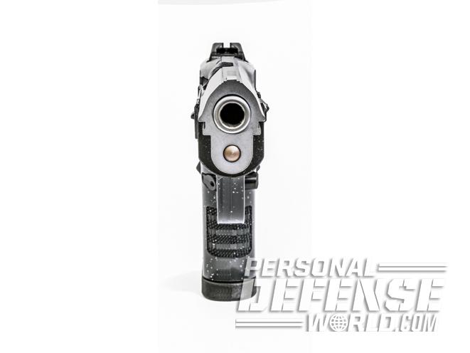 The Pavona Compact has a fixed, red-dot front sight and a windage-adjustable, white-dot rear sight. 