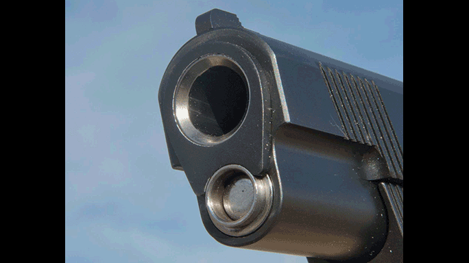 Jesse James Firearms Unlimited Cisco 1911 handgun muzzle