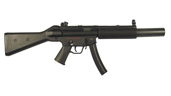 The HK MP5 SD features an integrated silencer