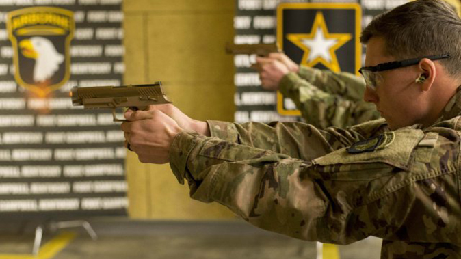 army MHS m17 pistol shooting